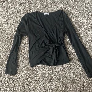 Pink Lily, black cross tie long sleeve blouse